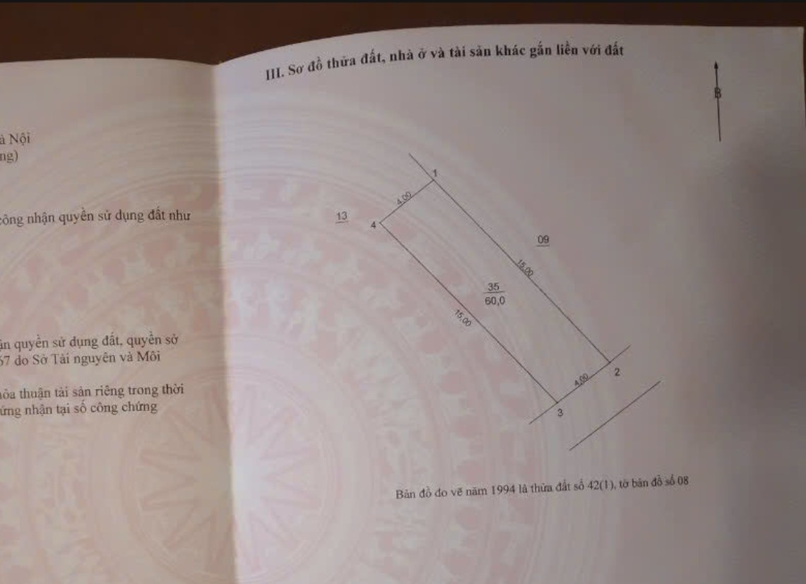 Cần bán mảnh đất 60m2. MT 4m. Gần chợ thôn 1, Vạn Phúc, Thanh Trì 