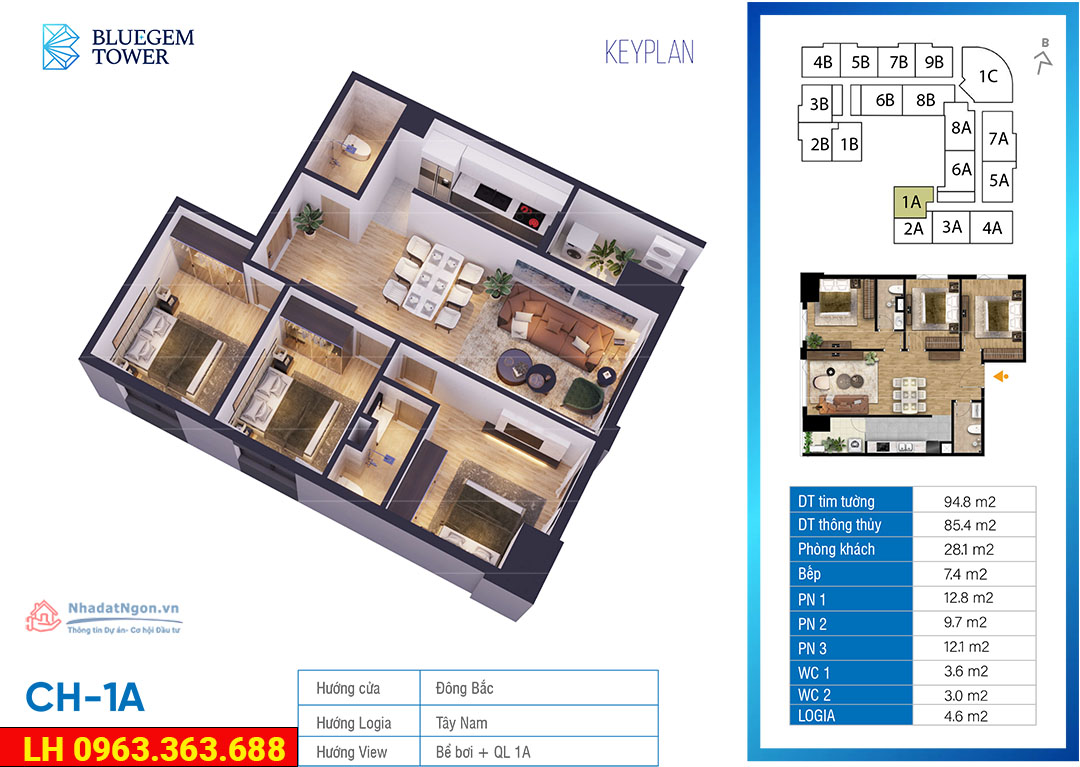 Căn hộ BlueGem 2 phòng ngủ