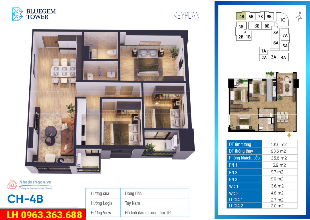 Căn hộ BlueGem 3 phòng ngủ 2 LG