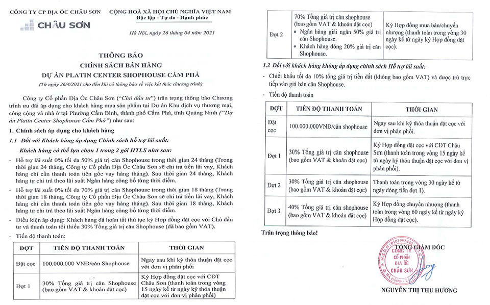 chính sách bán hàng cẩm phả mới nhất tháng 4 năm 2021