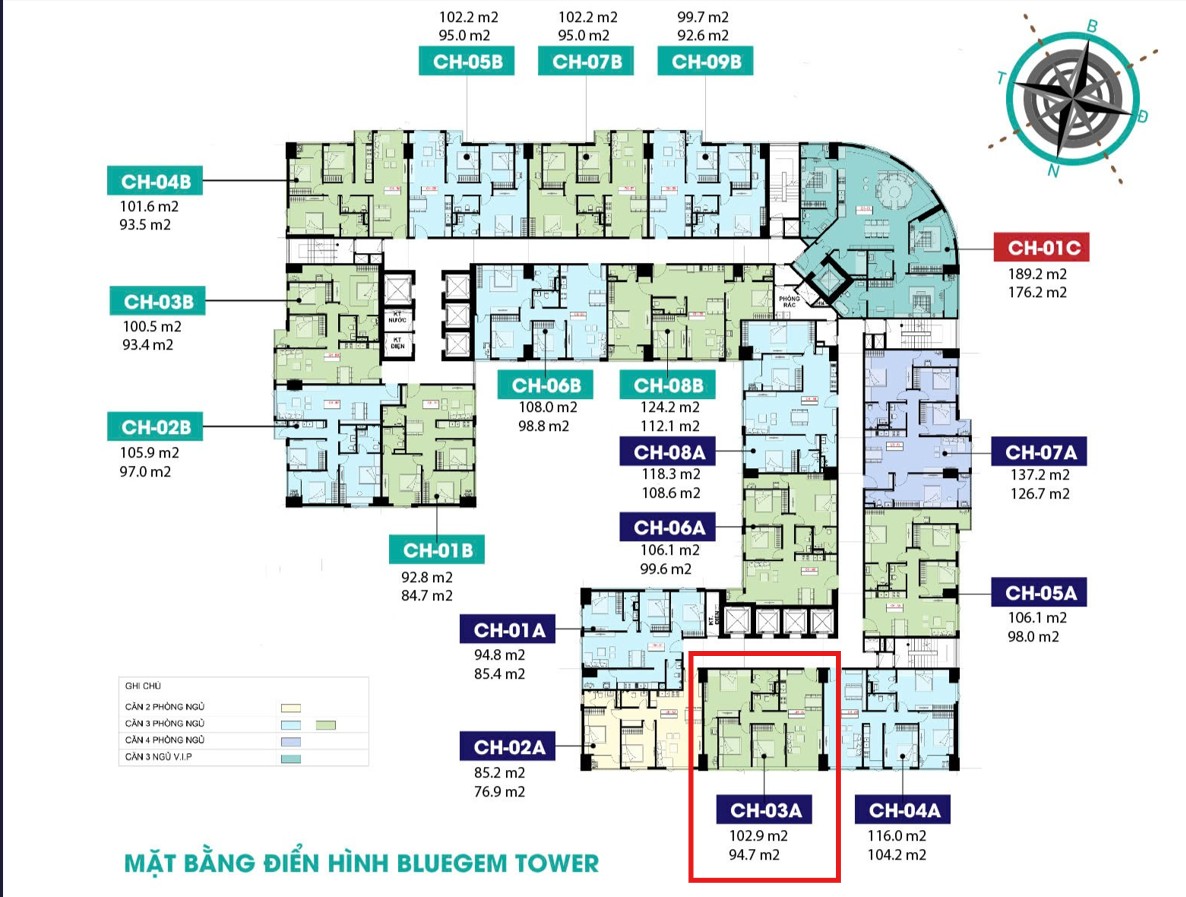 Chính chủ bán căn 1403A BlueGem – 3PN 94,7m² – Giá gốc 5,81 tỷ, bán 6,1 tỷ bao phí