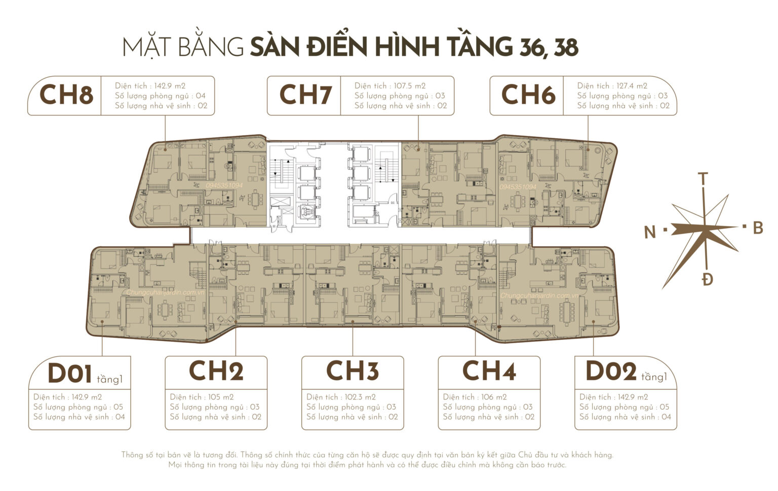 Mặt bằng bố trí căn hộ N01T7 Ngoại Giao Đoàn (Han Jadin)