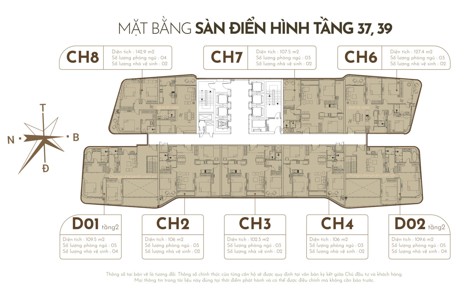 Mặt bằng bố trí căn hộ N01T7 Ngoại Giao Đoàn (Han Jadin)