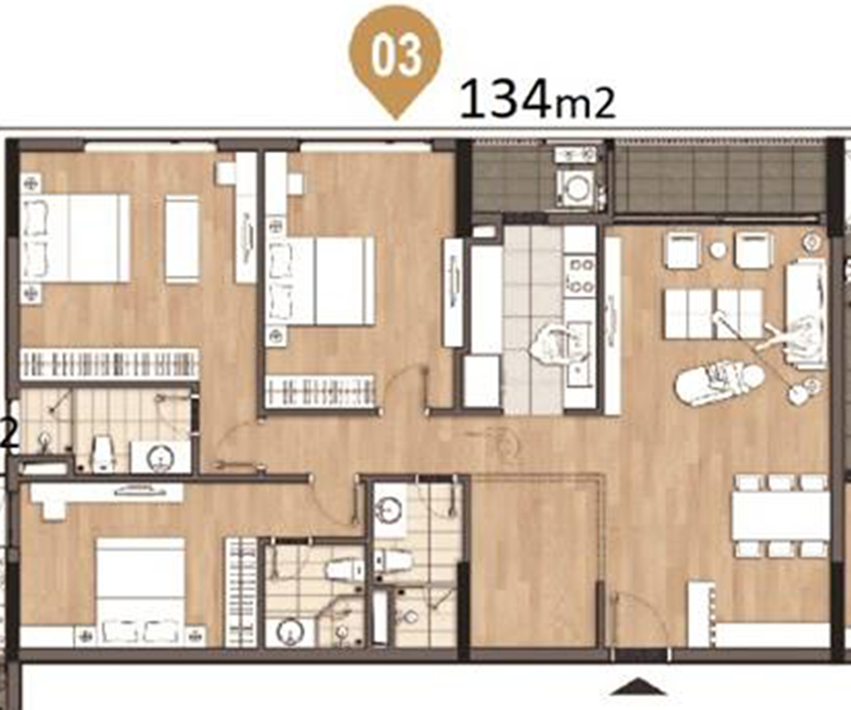 Chi tiết căn hộ 3 Phòng ngủ N03T6 Ngoại Giao Đoàn 134 m2