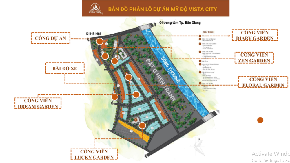 quy hoawjch phân khu công viên trong dự án Mỹ độ vista city Bắc Giang