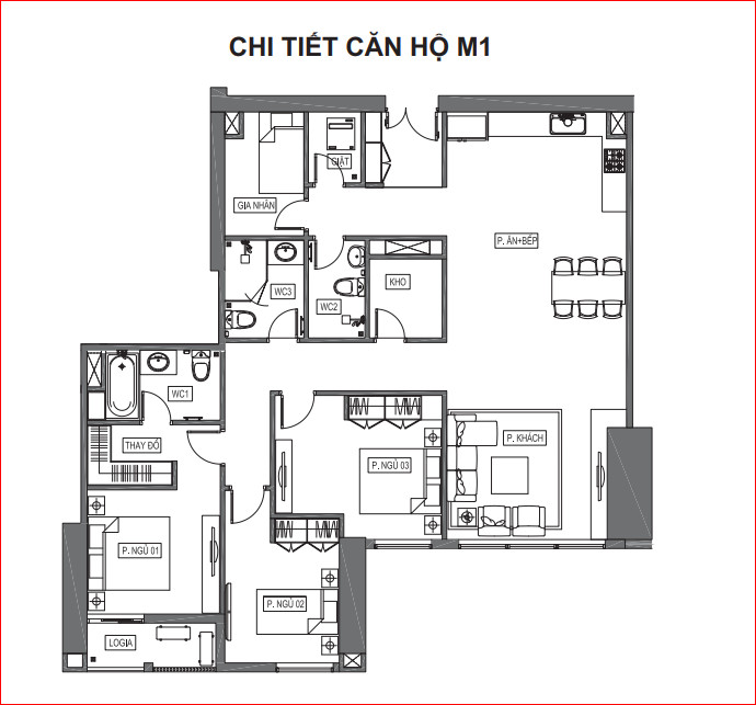 thiết kế căn M1 dư án hpc 105